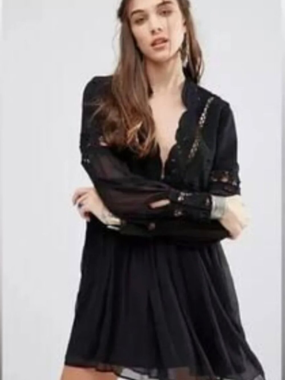 NWT Free People In Dreamland Cutwork Embroidered Mini Dress $168 Size 2 Black